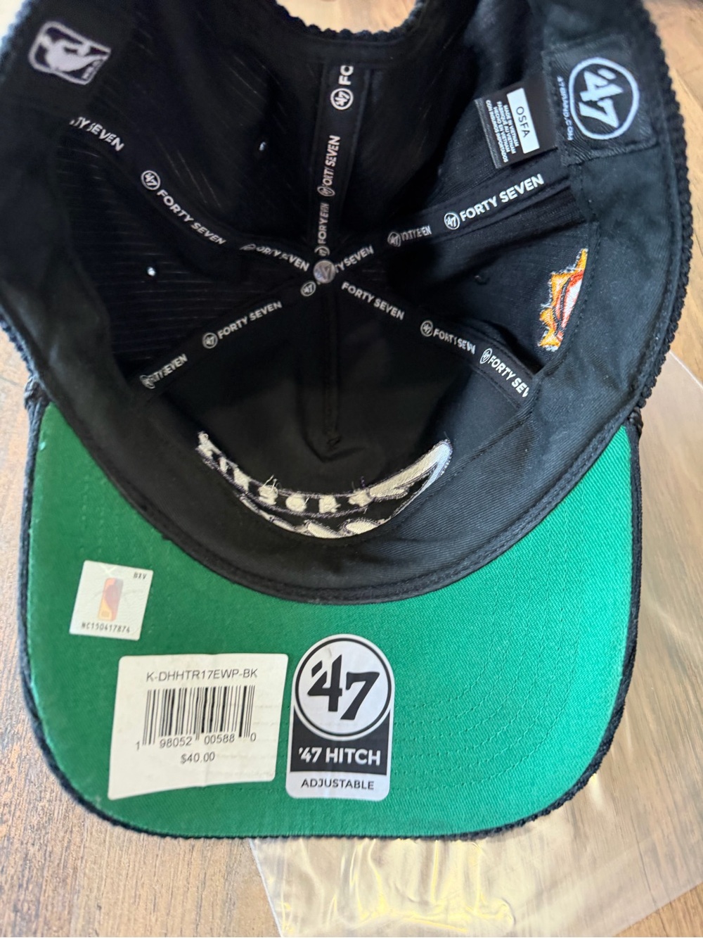 '47 Black Corduroy Baseball Cap Phoenix Suns embroidered Green Undervisor NeW - Picture 9 of 15